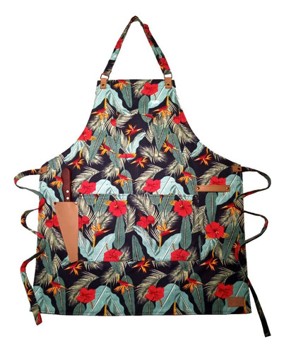 Guambia Delantal De Gabardina Y Cuero Genuino Cocina