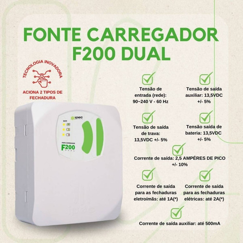 Kit Fechadura Eletroímã M60 Fonte F200 2 Botoeira Sem Fio