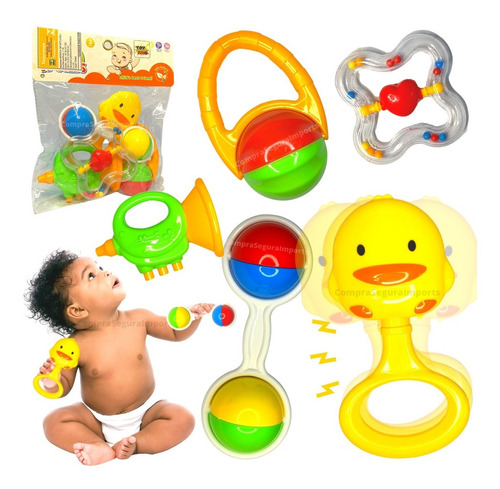 Imagem 1 de 3 de Brinquedos Para Bebê Kit Chocalho + Mordedor Macio Colorido