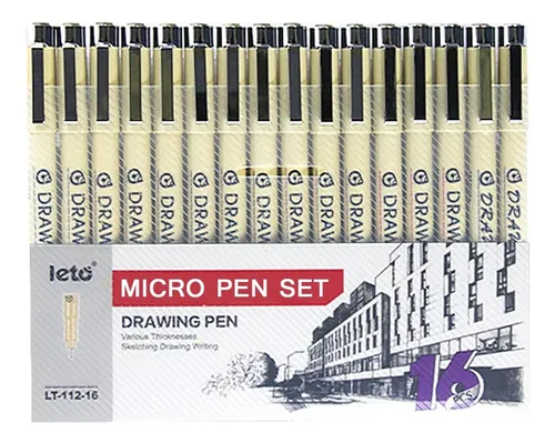 Juego De 16 Fineliners Para Dibujo En Tinta Negra Precisa