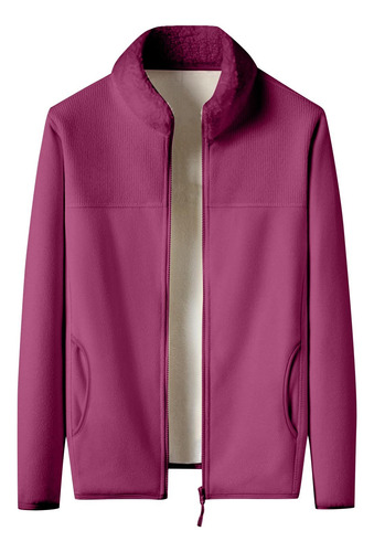 Jaqueta Masculina Com Zíper De Cor Sólida, Manga Comprida, R