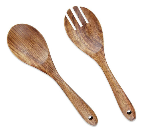 2 Piezas De Tenedor Con Cuchara De Madera Para Ensalada De F