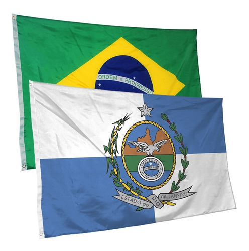 Bandeira Do Estado Do Rio De Janeiro + Do Brasil - Grandes