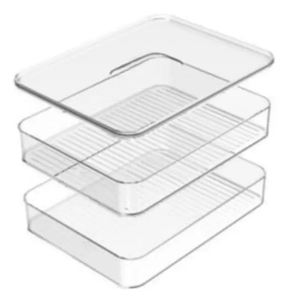 Porta Frios Duplo Organizador Geladeira Acrílico Transparente com Tampa