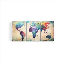 Comprar Cuadros Tripticos Moderno Mapamundi Abstracto Decco Mapas