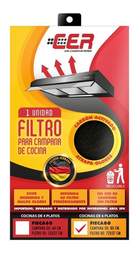 Filtro Carbón Marca Cer Para Campana De Cocina De 6 Platos