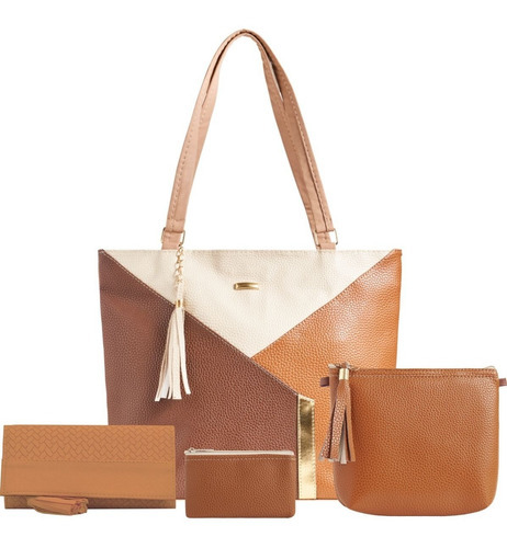 Bolsa Cartera Monedero Cosmetiquera Mayoreo Fabricante Set17 Color Camel Diseño de la tela Sintético