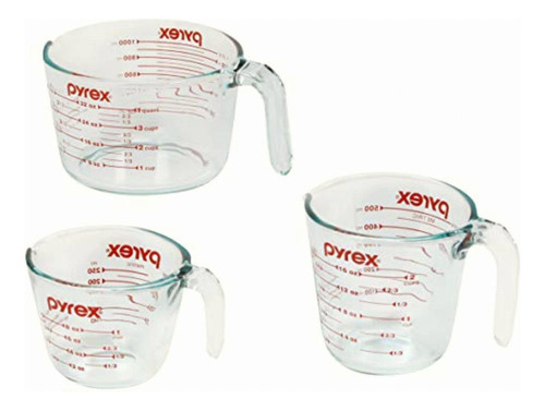 Pyrex Juego De Tazas Medidoras, 3 Unidades, Vidrio