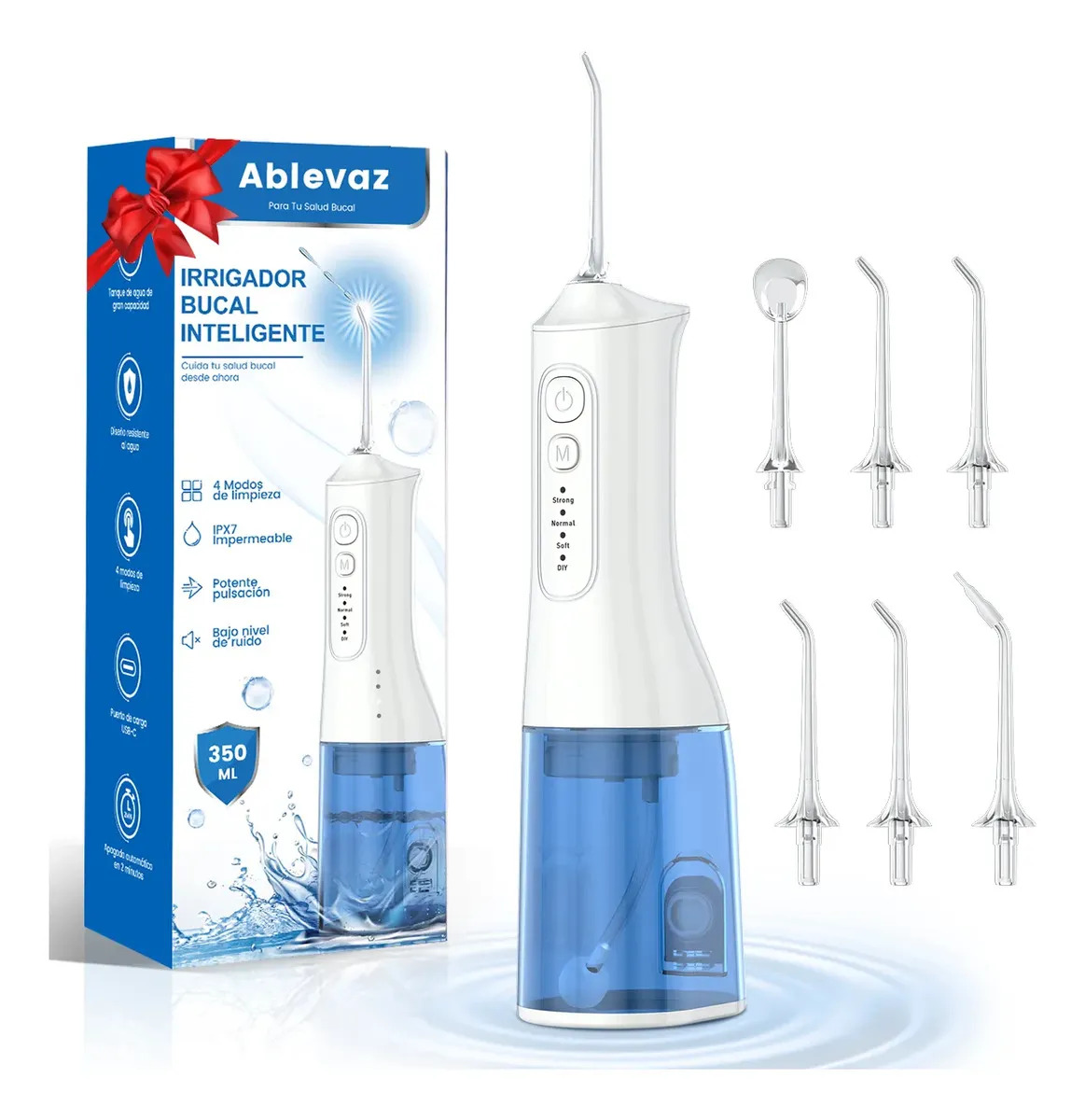 Irrigador Bucal Portátil Com Ipx7 E 6 Bicos, Irrigador Oral De Limpeza Profunda Ablevaz Com 4 Modos E 350ml, Bateria 2200mah, Jato Dental Personal Elétrico Com Jato Forte Pulsado P