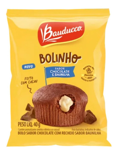 Bolinho Chocolate Recheio Baunilha Bauducco 16 Unidades 40g