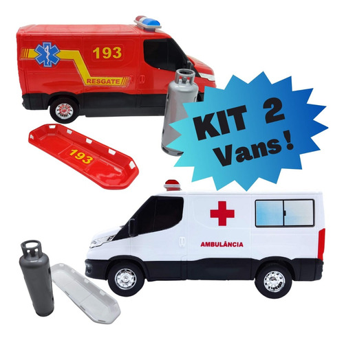 Kit 2 Vans De Brinquedo - Bombeiro + Ambulância Miniatura