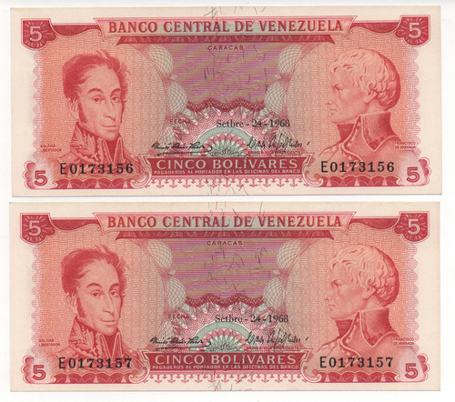 2 Billetes 5 Bs Consecutivos Septiembre 1968