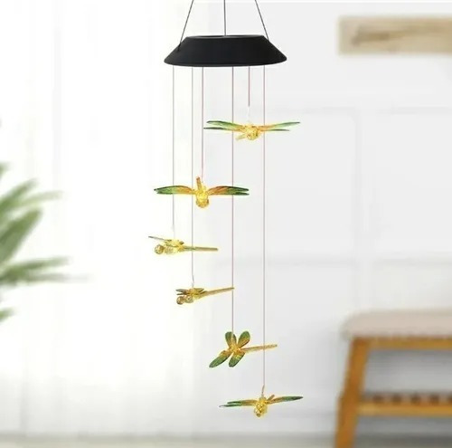 Imagen 2 de 3 de Pack 2 Lampara Colgante Led Solar Libélula Verde - Naranja
