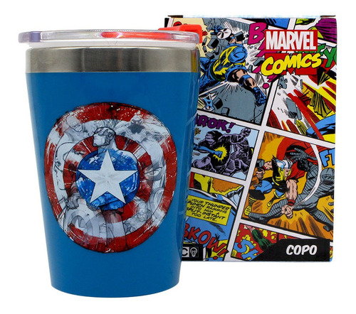 Copo Capitao America Para Viagem Com Tampa Snap 300ml