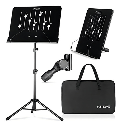 Cahaya 2-en-1 Atril Partituras & Atril De Escritorio Para Libros Con Diseño De Bemol Soporte Para Partituras Plegable 80-142cm Con Bolsa De Transporte