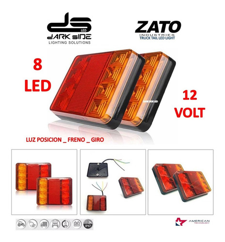 Imagen 7 de 8 de Juego De 2 Faros Led Traseros, 8 Led, 12 Volt