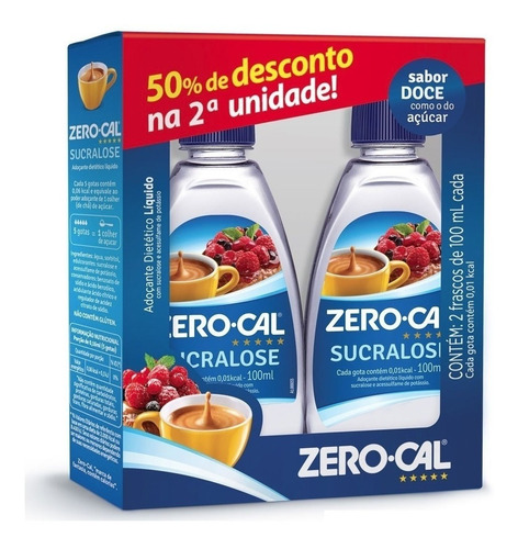 Kit 2x100ml Adoçante Zero Cal Sucralose Líquido