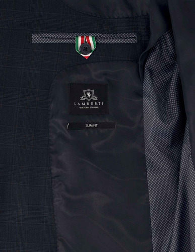 Traje Hombre Fresco Di Lana Slim Fit Lamberti Verde Oscuro A Cuadros 44