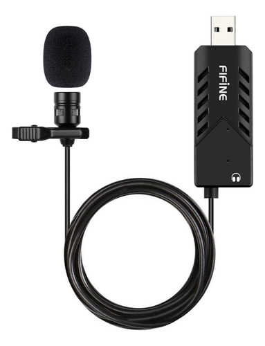 Micrófono de solapa USB Lavalier con clip cardioide, color negro