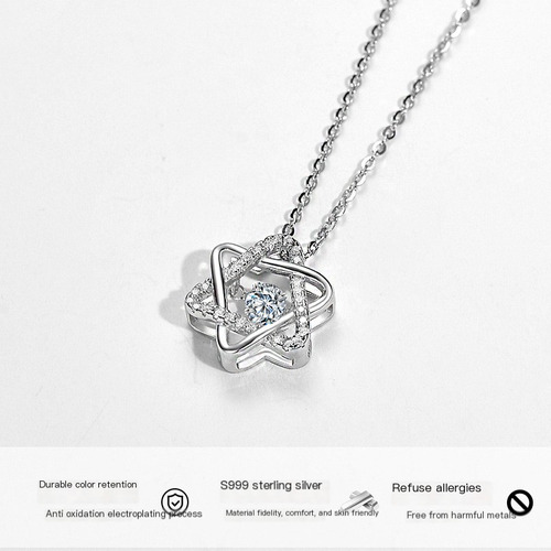 Collar Con Forma De Estrella Hexagonal De Plata Pura S999: E