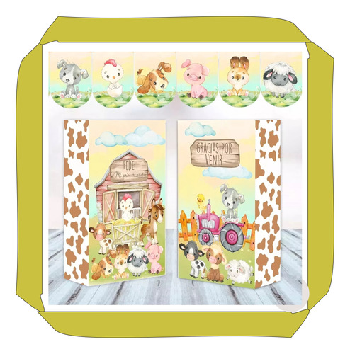 Kit Imprimible Animales Granja  Candy Bar Fiesta Version 2