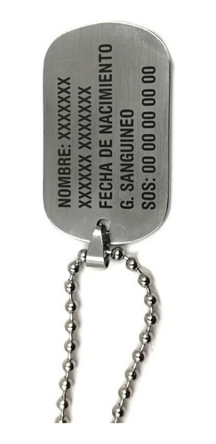 Placa Militar Identificacion Con Grabado Láser Gratis, Cadena Bolitas De Regalo, Tipo Dogtag