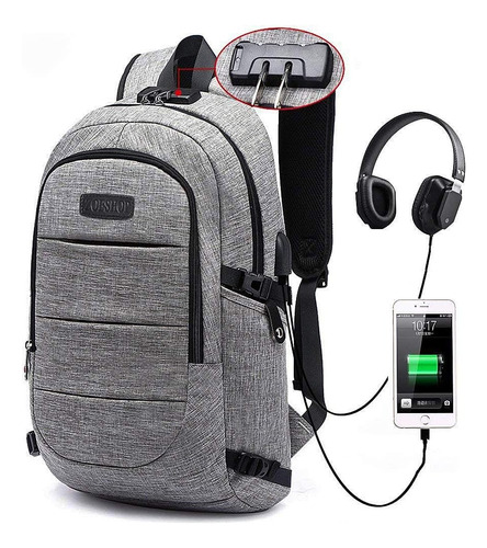 Mochila Morral Antirobo Portátil Puertos Usb Y Auriculares