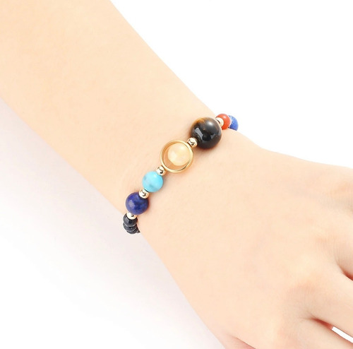 Pulsera Brazalete Universo 9 Planetas Piedras Naturales Sistema Solar Ajustable Balance Energía Diámetro 6.5 Cm Largo 17 Cm