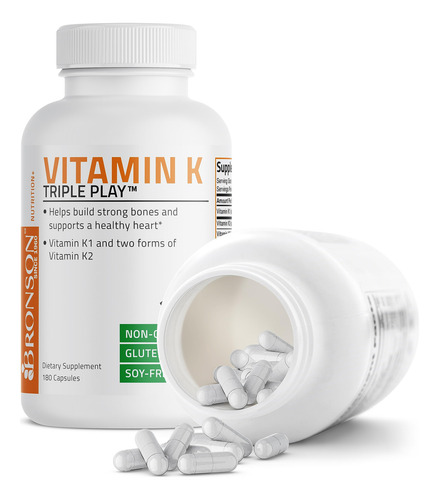 Suplemento Bronson Vitamina K Triple Play 180 Cápsulas