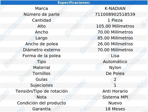 Tensor De Banda Ford Fiesta Ikon L4 1.6l 02 K-nadian