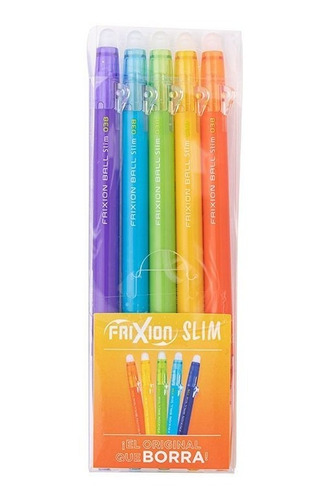 Set Lápices Gel Frixion Slim 0.38 Mm Estuche 5 Colores Pilot