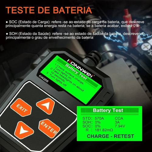 Para Testador De Bateria Automotiva Lazhu 12v Konnwei Kw208