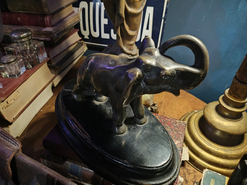 Antíguo Elefante En Bronce Francés Marrón Oscuro (Usado)