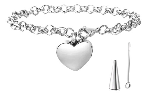 Pulsera Cadena Corazón Urna Contenedor Ceniza Acero Mujer