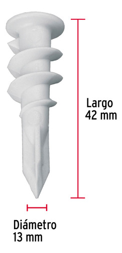 100 Taquetes Tablaroca Plástico Blanco Pared Hueca 1/2