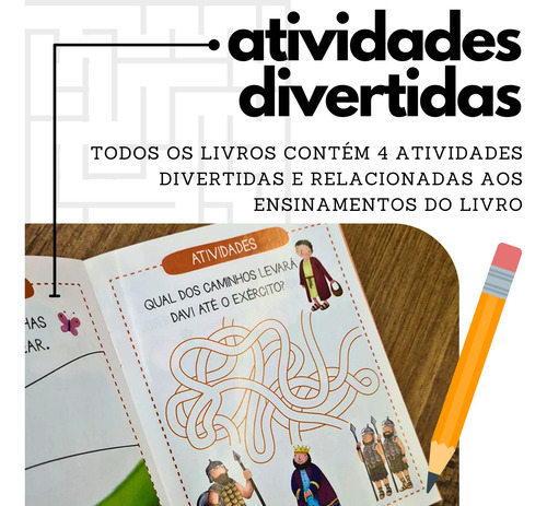 Kit 12 Minilivros Bíblia Infantil Ilustrada Com Atividades