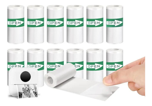 12 Rollos Papel Adhesivo Térmico Para Mini Impresora 57mm