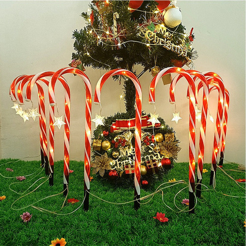 K Conjunto De 8 Luzes Solares De Natal Com Bengala De Doces