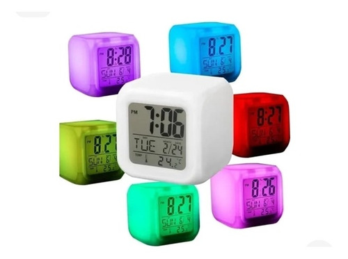 Reloj Despertador/alarma Cubo Luminoso Digital 6 Colores Led