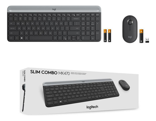 Kit Teclado E Mouse Sem Fio Logitech Mk470 Slim Preto Cinza