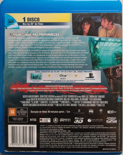 Terror Na Água Blu-ray 3d Sara Paxton Joel David Moore