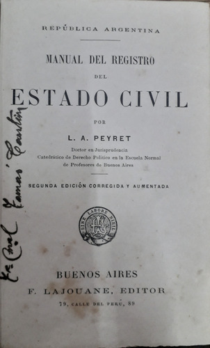 6594 Manual Del Registro Del Estado Civil. 2° Ed- Peyret, L.