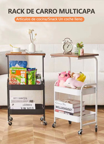 Carro de almacenaje metálico de 3 pisos con tablero de madera Zhenyue Multipurpose Organizer Cart color blanco