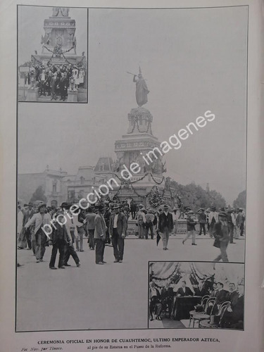 Afiche Antiguo 1912 Estatua De Cuauhtemoc P.r