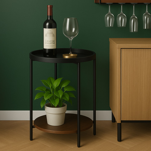 Mesa Lateral Auxiliar 2 Niveles Madera 42x42x52cm Moboi Negro