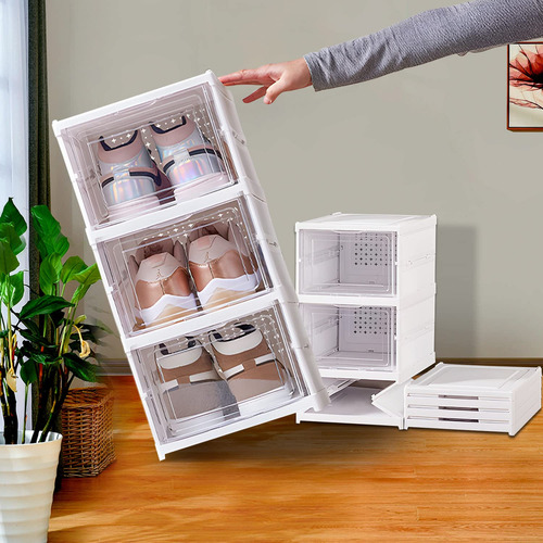 Caja De Almacenamiento De Zapatos Apilable Con Puerta Transp