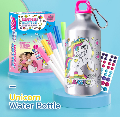 Botella Aluminio Unicornio Para Colorear Y Decorar