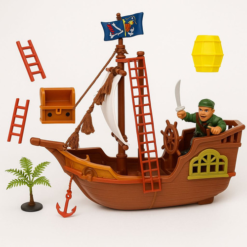 Juguete Barco Pirata Con Figuras Y Accesorios Cañón Cofre Escalera Y Más Ideal Para Niños Aventura Y Juego