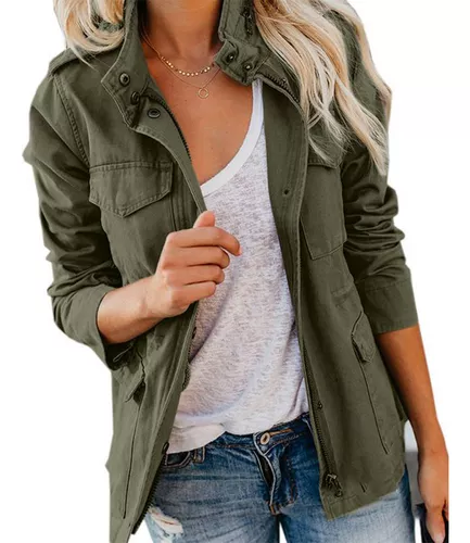 Chaqueta Mujer Talla Grande Corte Casual Cremallera Manga La