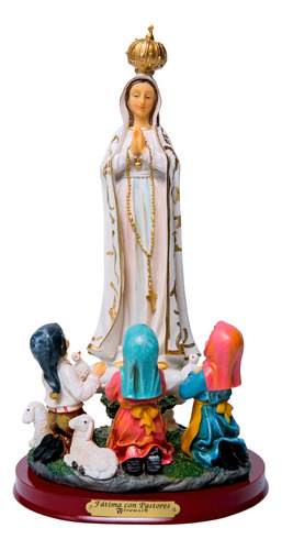 Virgen De Fatima Con Pastores De 40 Cm En Marmolina